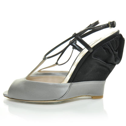 Miu Miu Satin Wedge Sandals 39 Gray Black 2 of 6