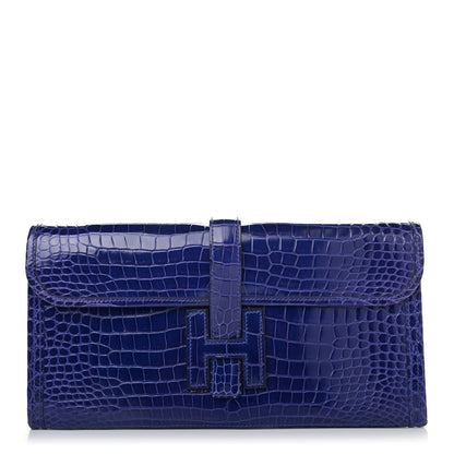 Hermes Shiny Porosus Crocodile Jige Elan 29 Clutch Bleu Electrique 1 of 4