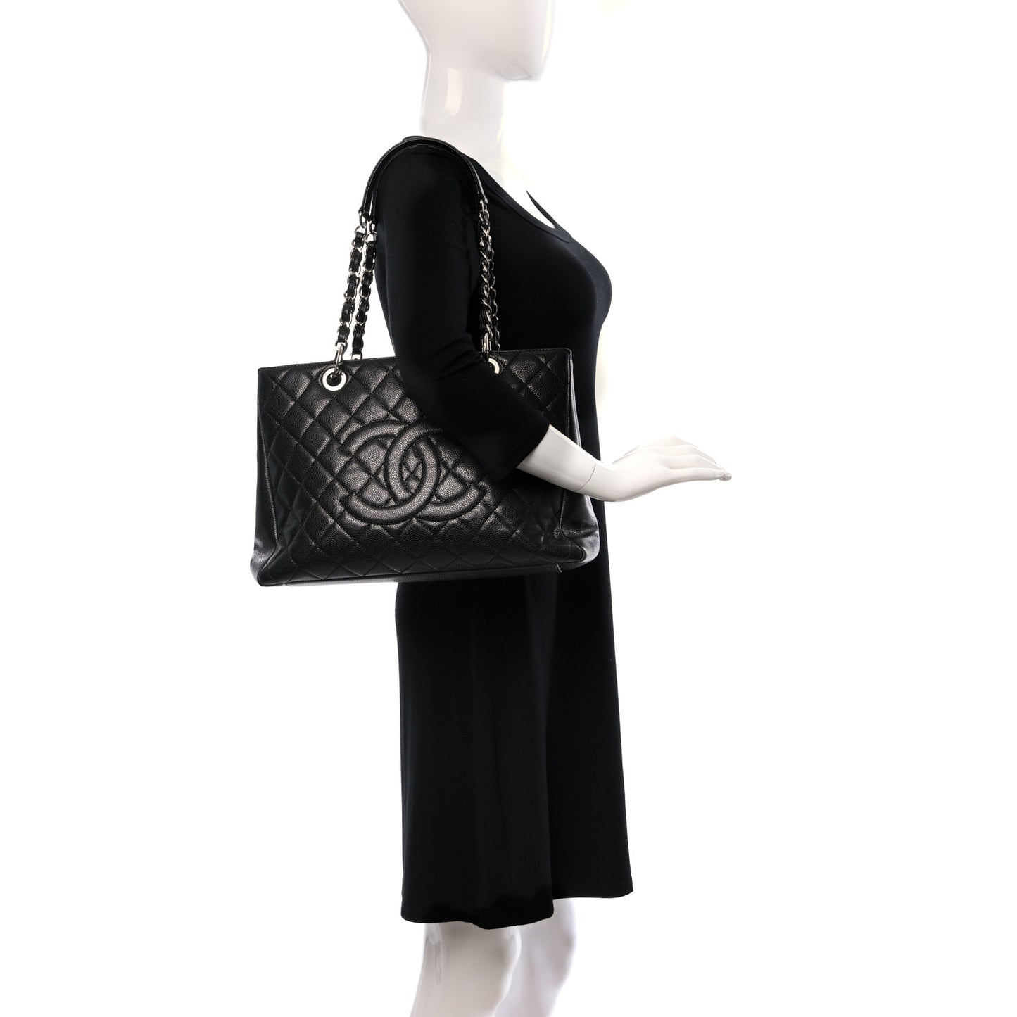 Caviar Quilted Grand Shopping Tote GST Black