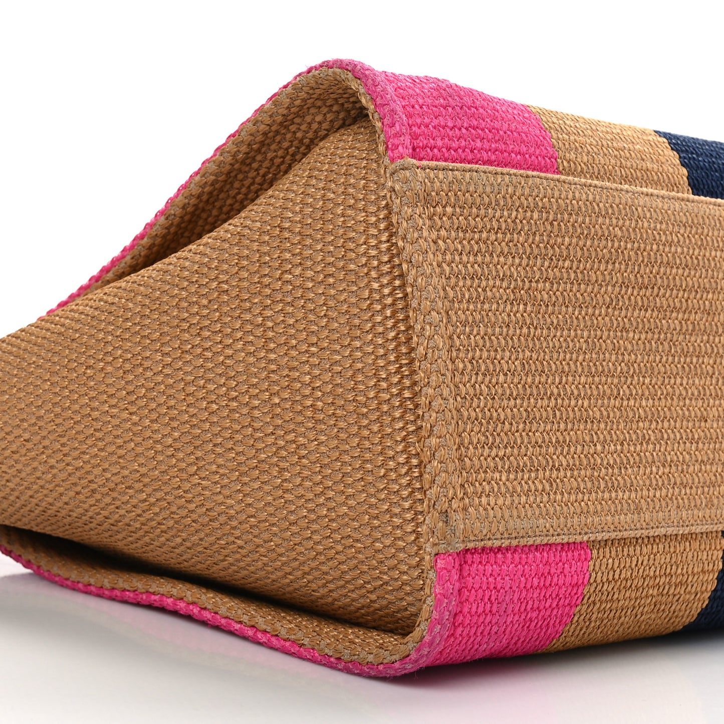 Straw Raffia Calfskin Striped Medium Deauville Tote Dark Beige Fuchsia Navy Blue