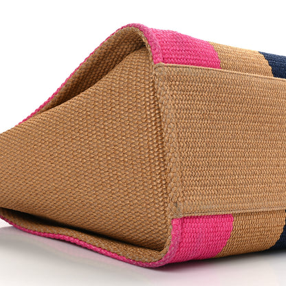Chanel Straw Raffia Calfskin Striped Medium Deauville Tote Dark Beige Fuchsia Navy Blue 8 of 9