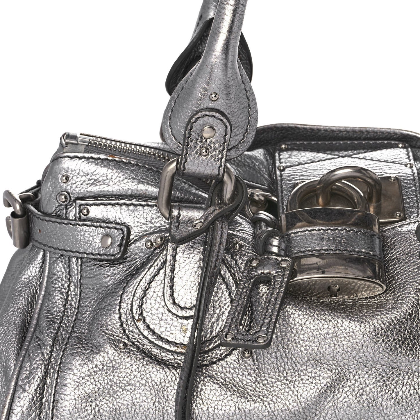 Metallic Calfskin Paddington Satchel Silver