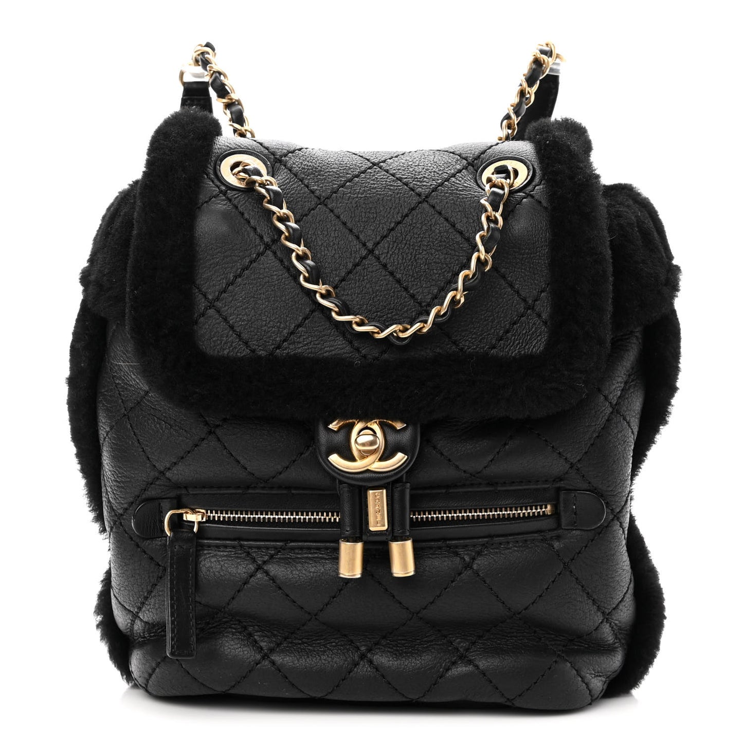 Lambskin Shearling Quilted CC Backpack Black