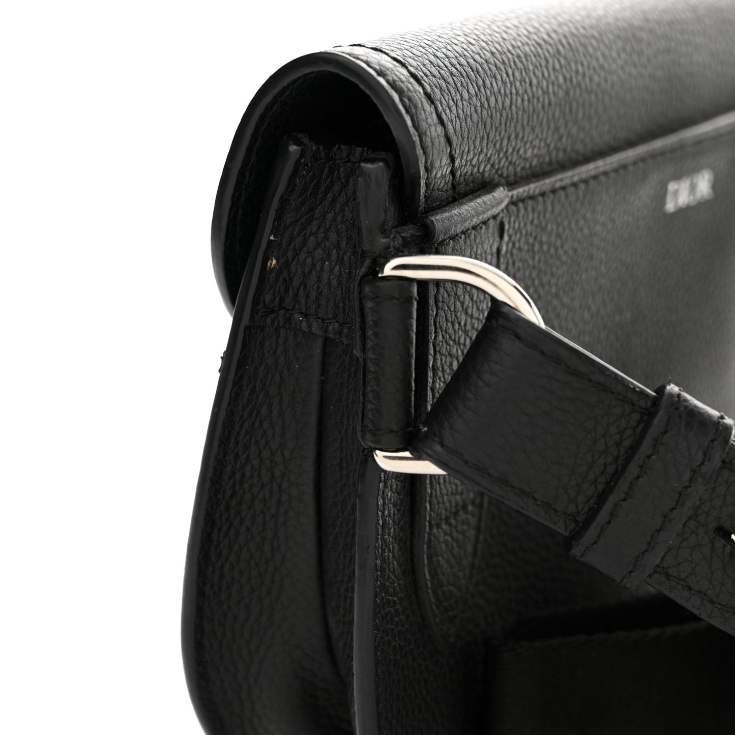 Grained Calfskin Saddle Messenger Bag Black