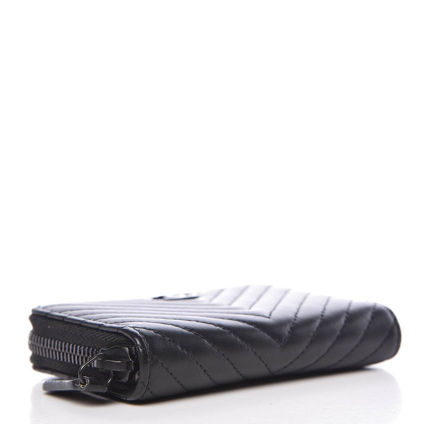 Lambskin Chevron Quilted Zip Around Coin Purse So Black