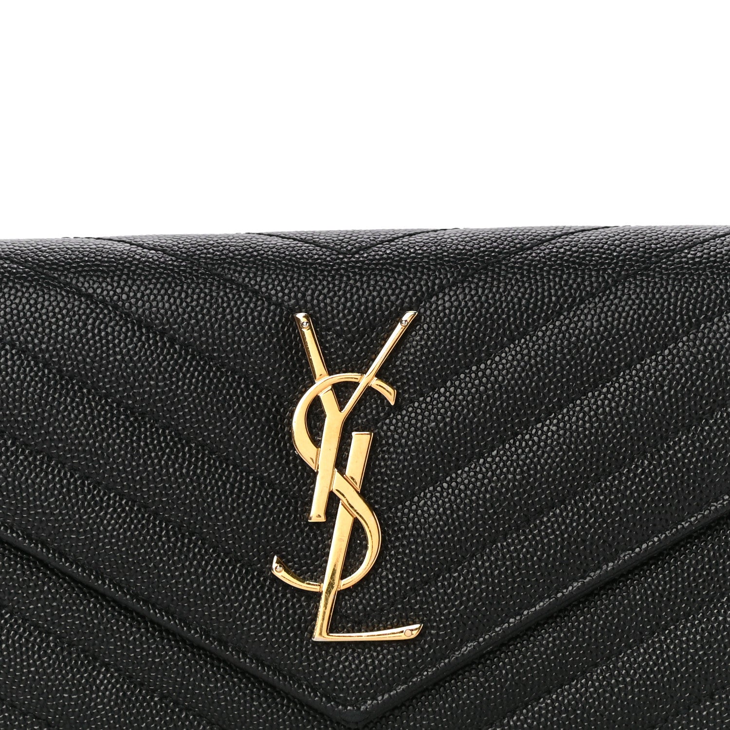 Saint Laurent Grain De Poudre Matelasse Chevron Monogram Flap Wallet Black 7 of 14
