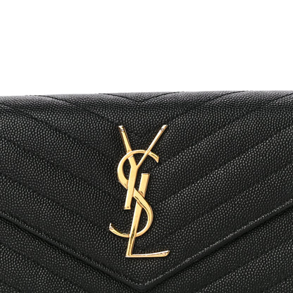 Saint Laurent Grain De Poudre Matelasse Chevron Monogram Flap Wallet Black 7 of 14