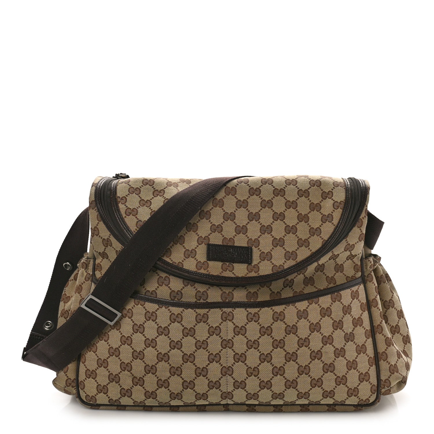 Gucci Monogram Natural Pigskin Large Diaper Bag Beige Ebony Cocoa Dark Chocolate 2 of 10