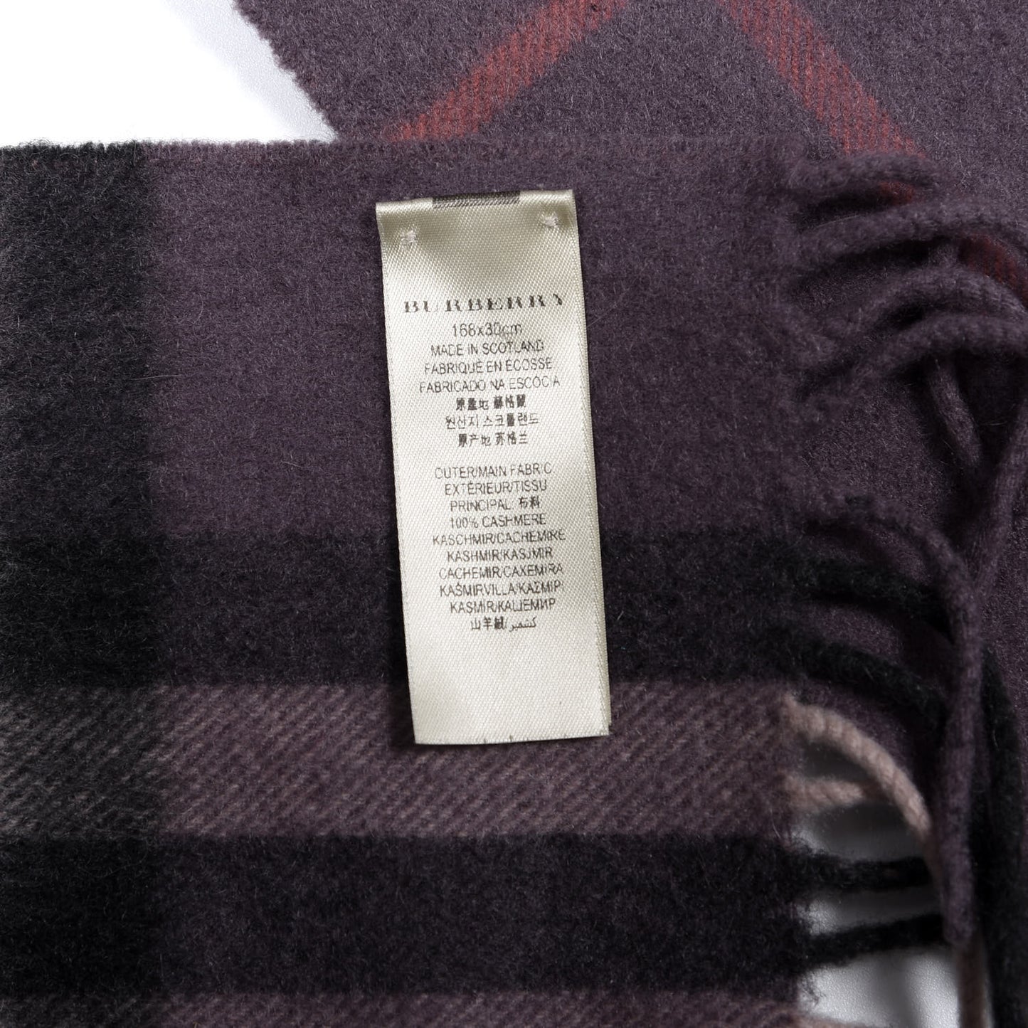 Cashmere Giant Check Fringe Scarf Purple