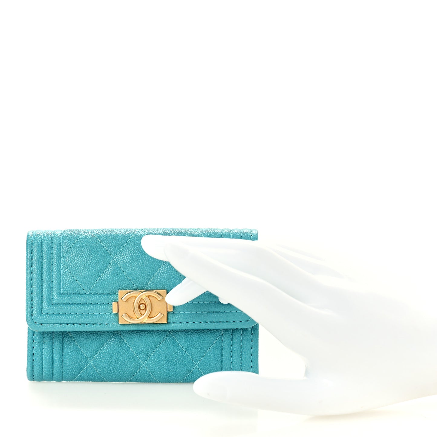 Caviar Quilted Boy Flap Card Holder Turquoise