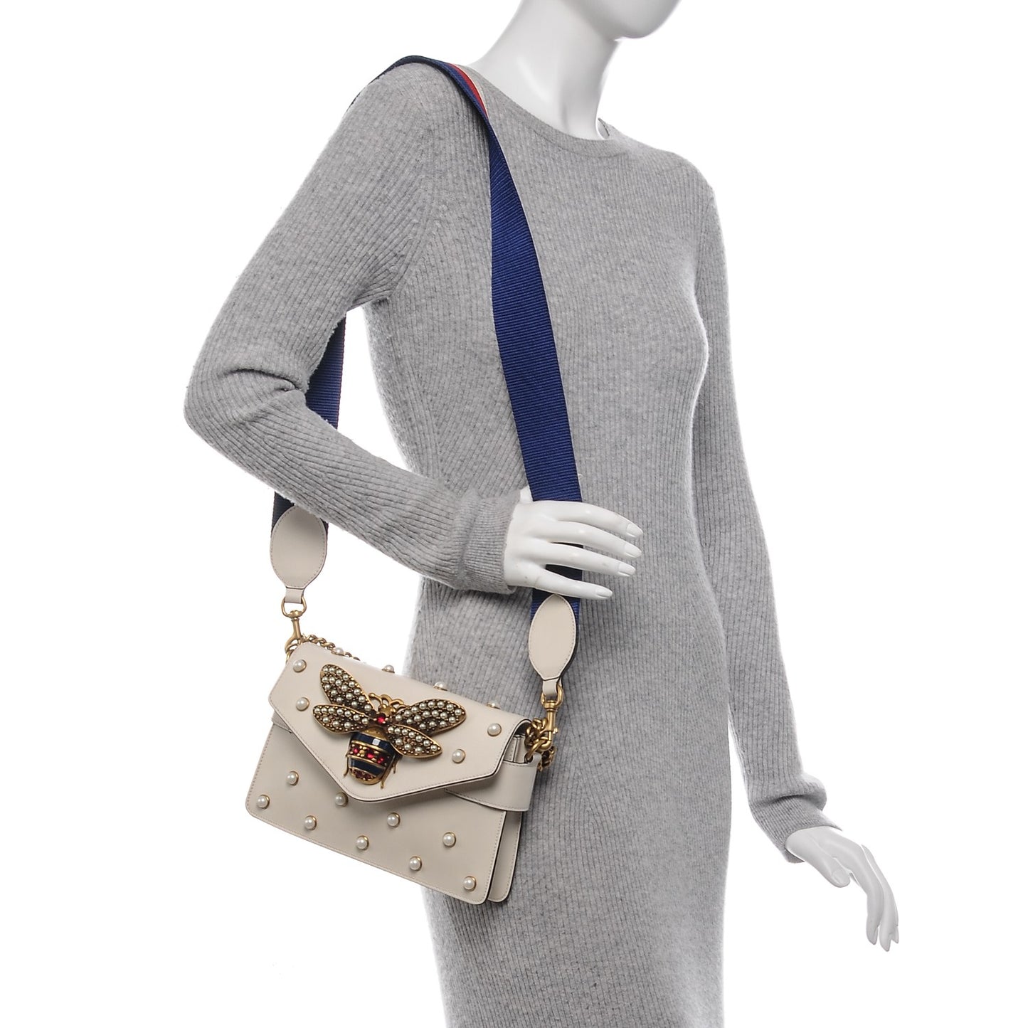 Nappa Pearl Studded Mini Queen Margaret Broadway Shoulder Bag Mystic White