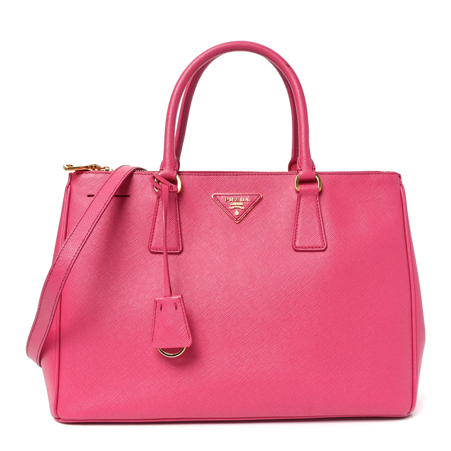 Saffiano Lux Medium Galleria Double Zip Tote Fuxia