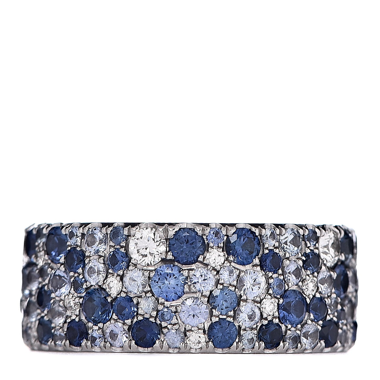 18K White Gold Diamond Blue Sapphire Metro Band Ring 49 5