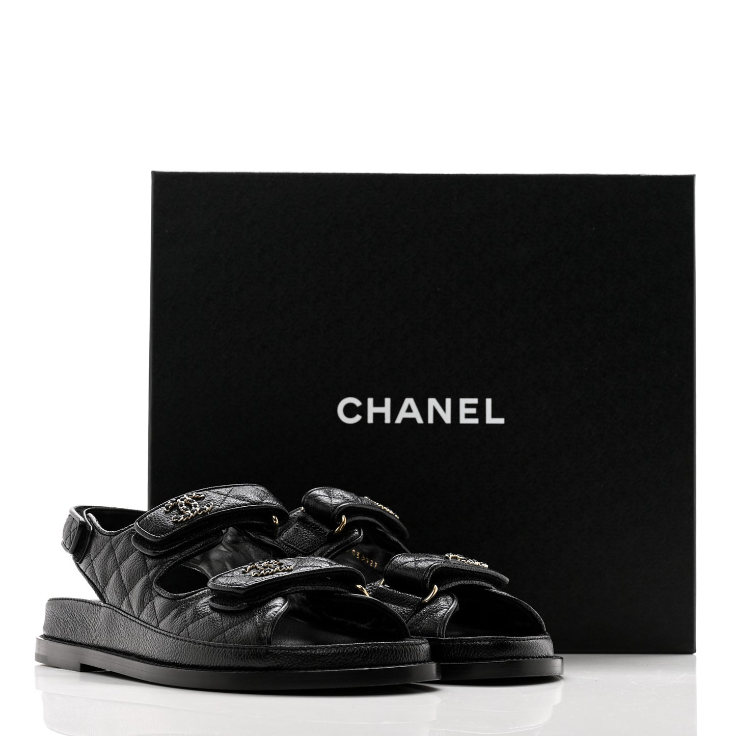 Grained Calfskin Velcro Dad Sandals 38 Black