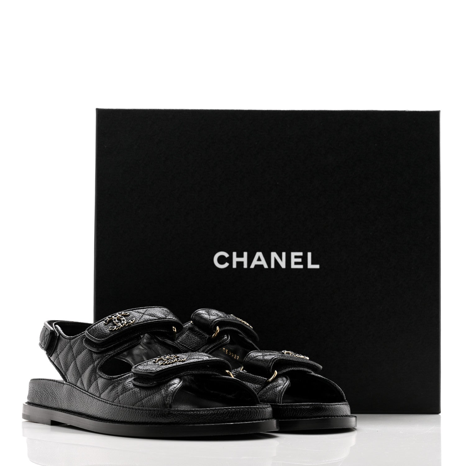Chanel Grained Calfskin Velcro Dad Sandals 38 Black 9 of 9