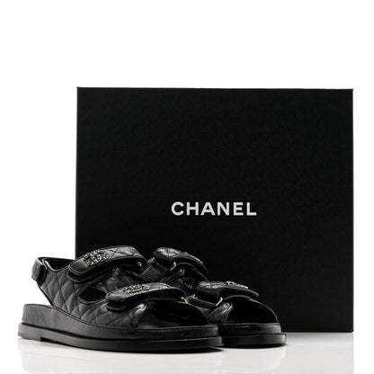 Chanel Grained Calfskin Velcro Dad Sandals 38 Black 9 of 9