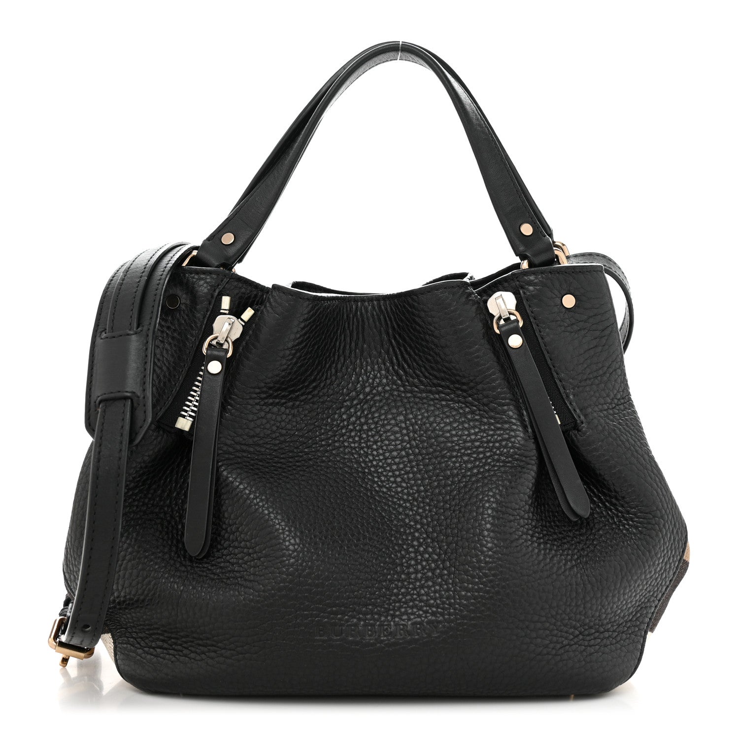 Burberry Grainy Calfskin House Check Small Maidstone Black 1 of 16