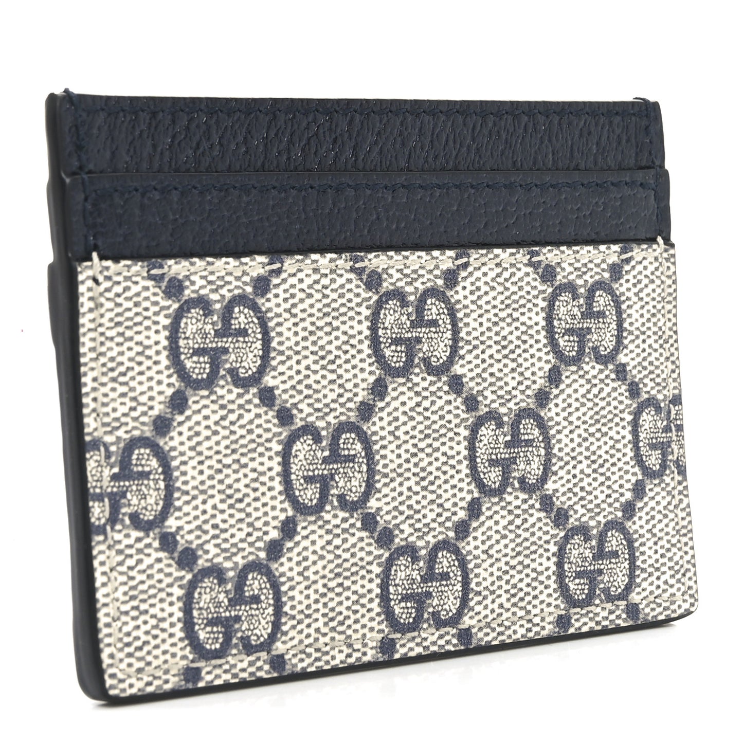 GG Supreme Monogram Textured Dollar Calfskin Web Ophidia Card Holder Beige Blue