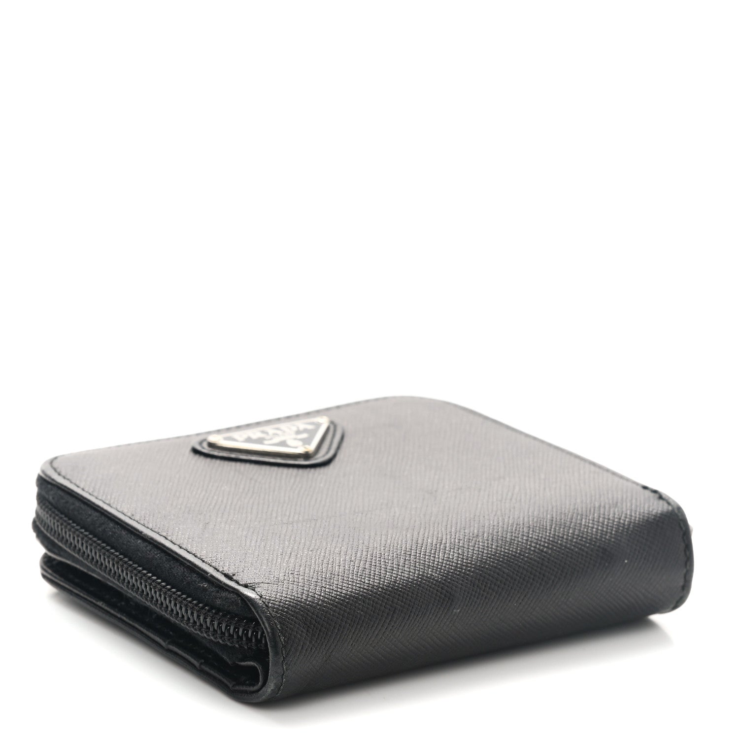 Prada Saffiano Metal Compact Zip Around Wallet Black 4 of 9