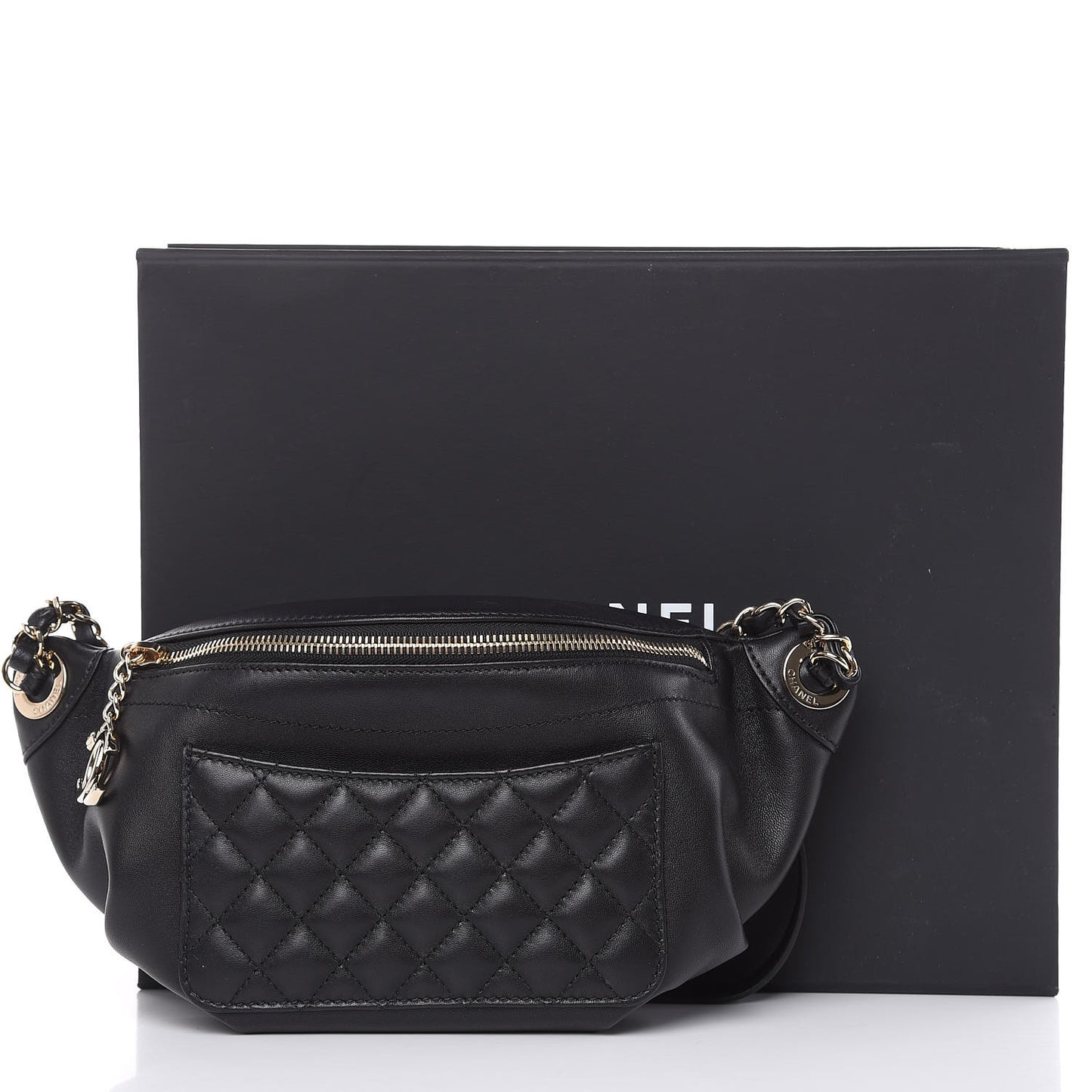Lambskin Quilted Waist Bag Fanny Pack Black