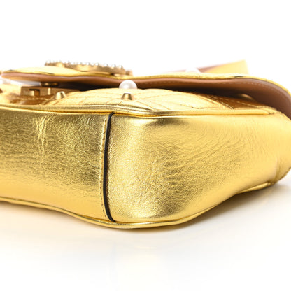 Gucci Metallic Calfskin Matelasse Studded Mini Pearly GG Marmont Shoulder Bag Gold 10 of 10