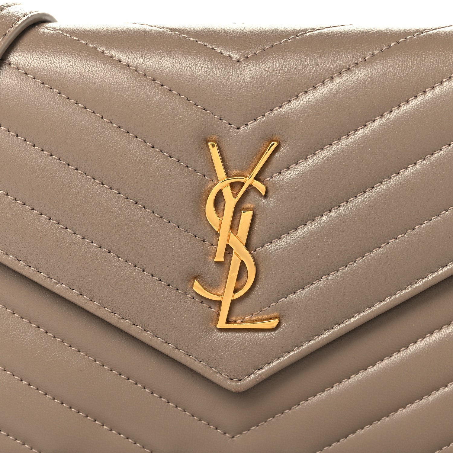 Saint Laurent Lambskin Matelasse Chevron Monogram Envelope Chain Wallet Dusty Grey 7 of 10