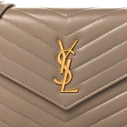 Saint Laurent Lambskin Matelasse Chevron Monogram Envelope Chain Wallet Dusty Grey 7 of 10