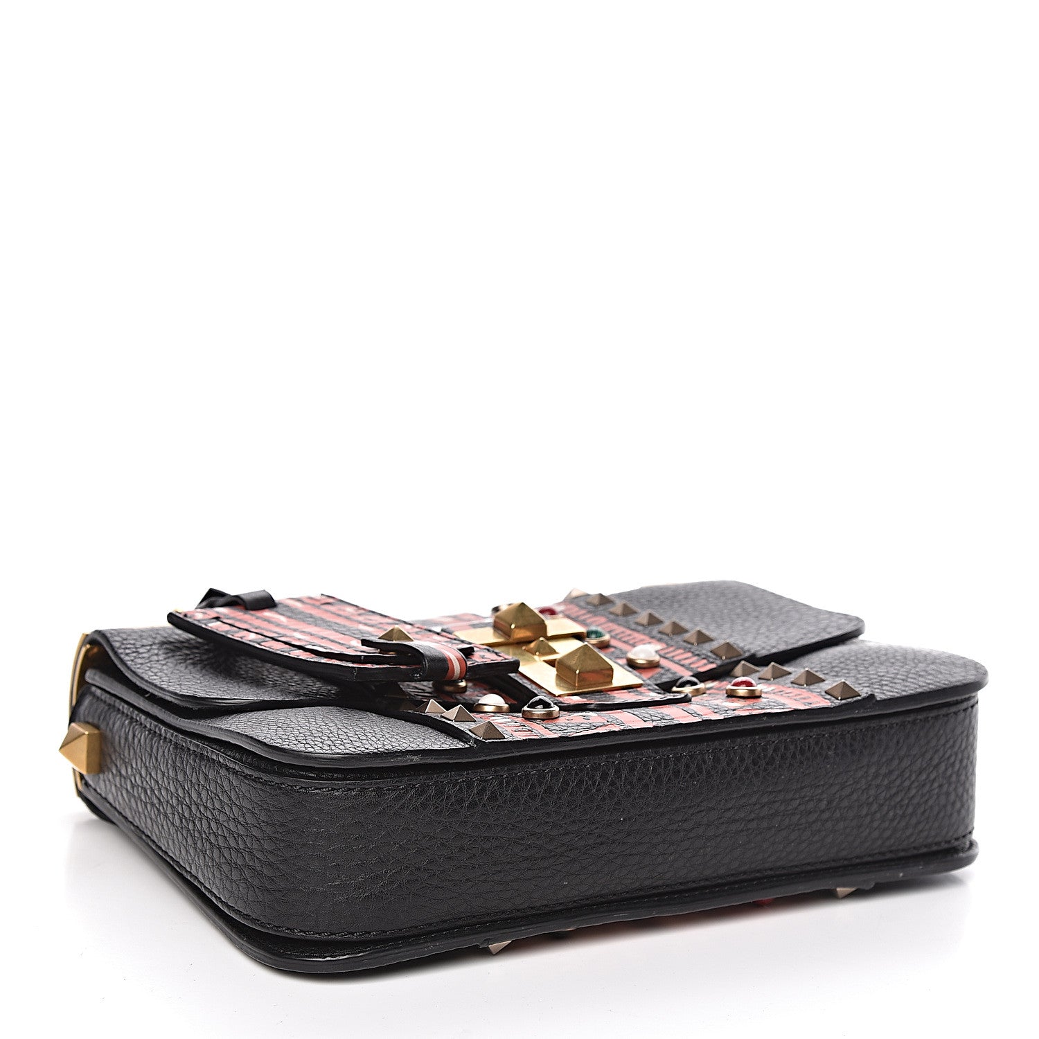 Valentino Garavani Calfskin Tribal B-Rockstud Rolling Flap Black 4 of 10
