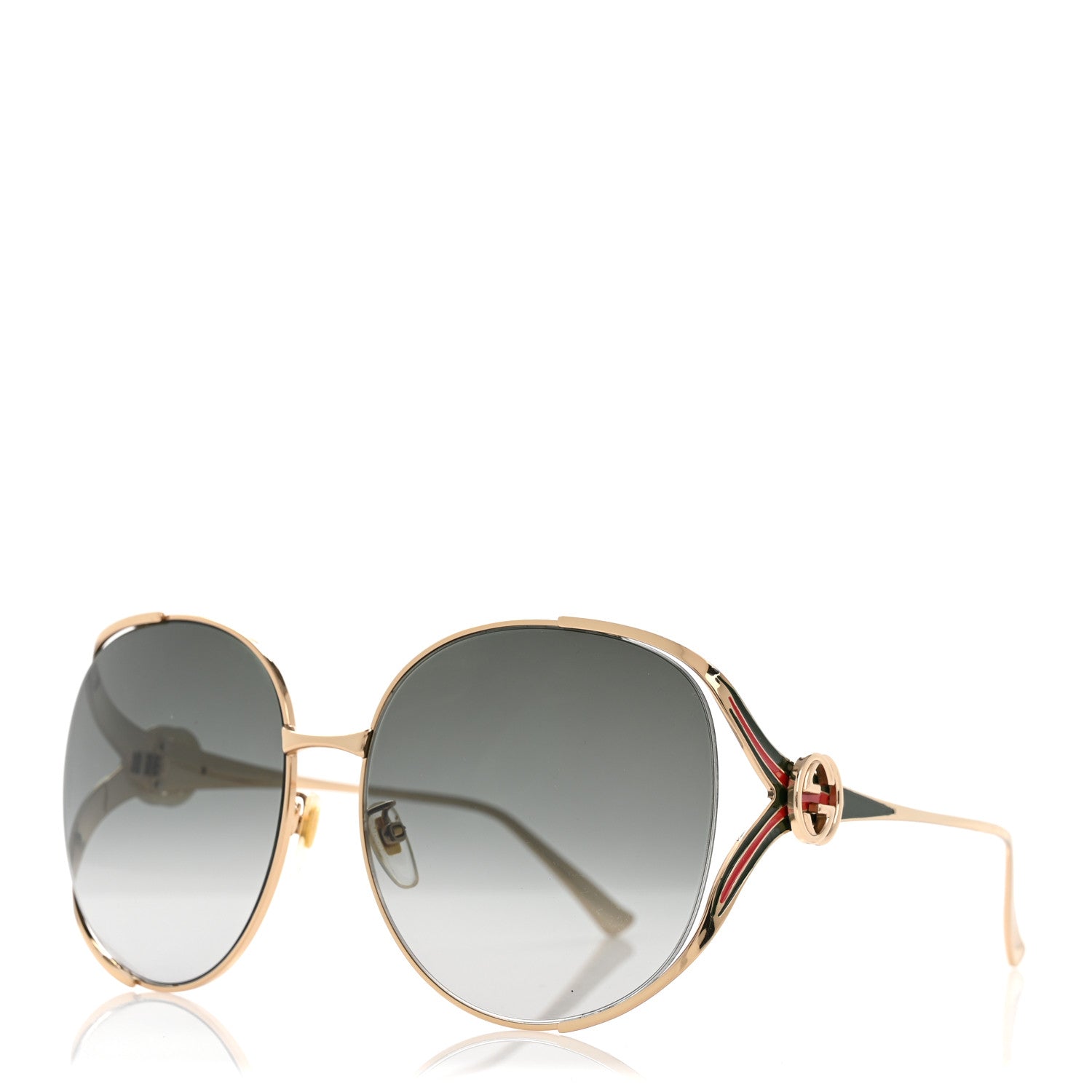 Gucci Metal Oversized Round Frame GG0225S Sunglasses Gold 1 of 8