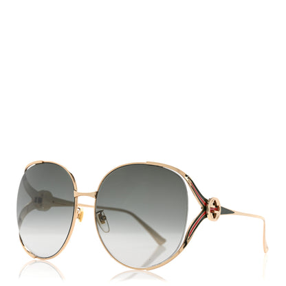 Gucci Metal Oversized Round Frame GG0225S Sunglasses Gold 1 of 8