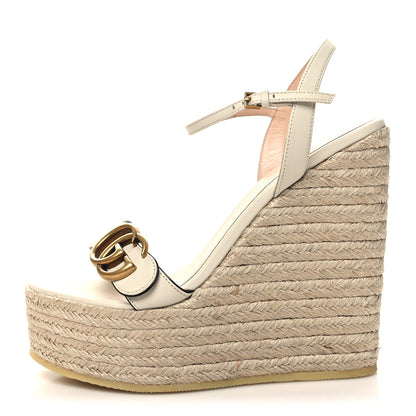 Gucci Lifford Calfskin Aitana Espadrille Platform 45/130mm Wedge Sandals 36.5 Mystic White 1 of 7