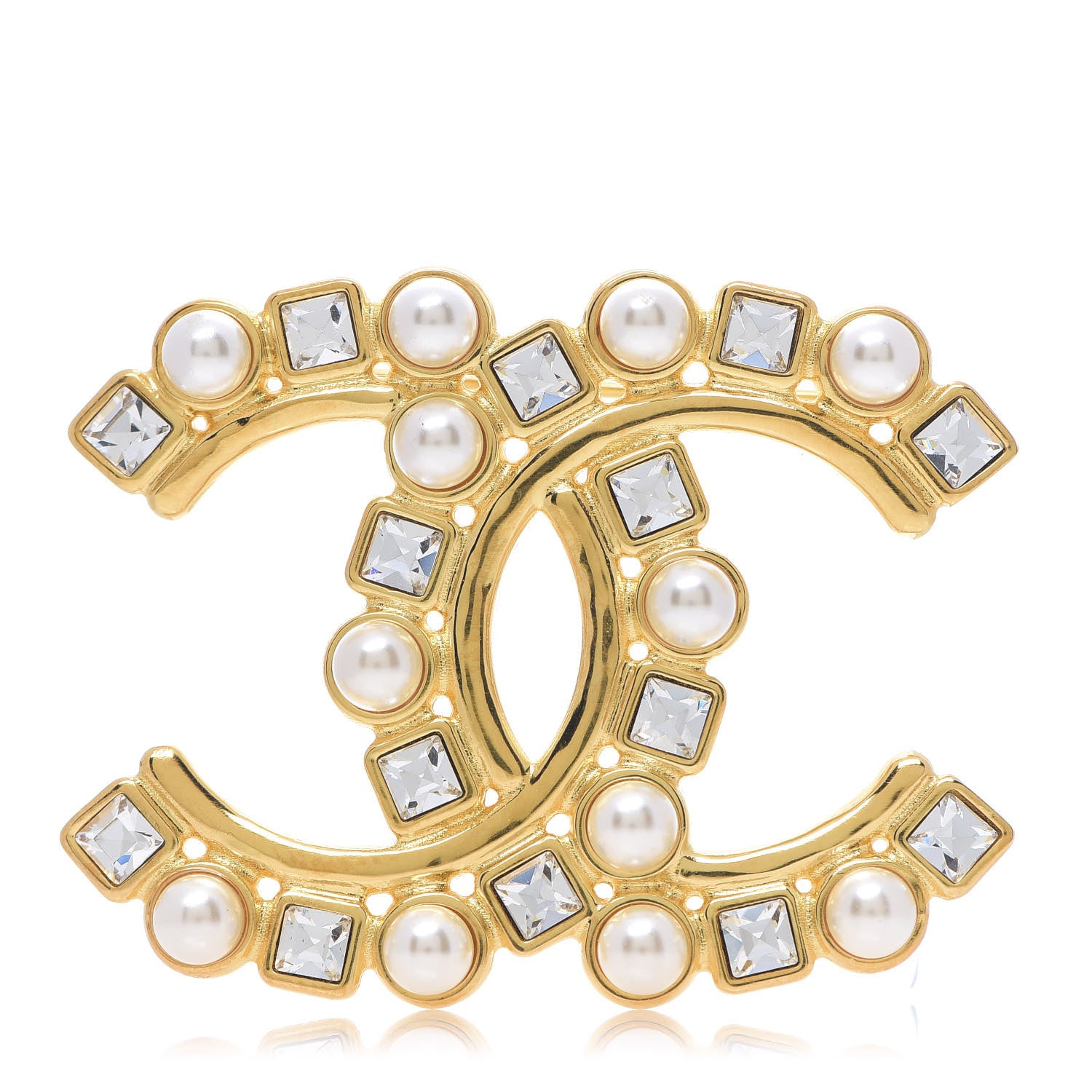Chanel Metal Crystal Pearl CC Crystal Brooch Gold 1 of 3