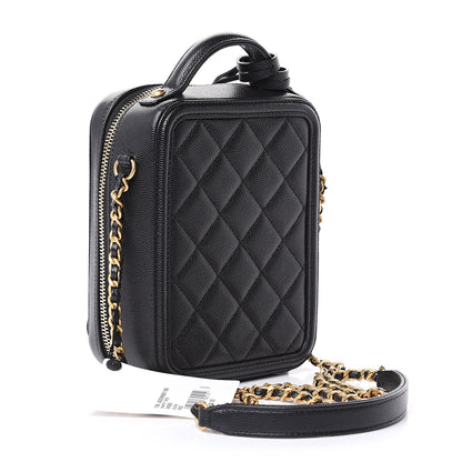 Chanel Caviar Quilted CC North South Filigree Vanity Case Black 3 of 9