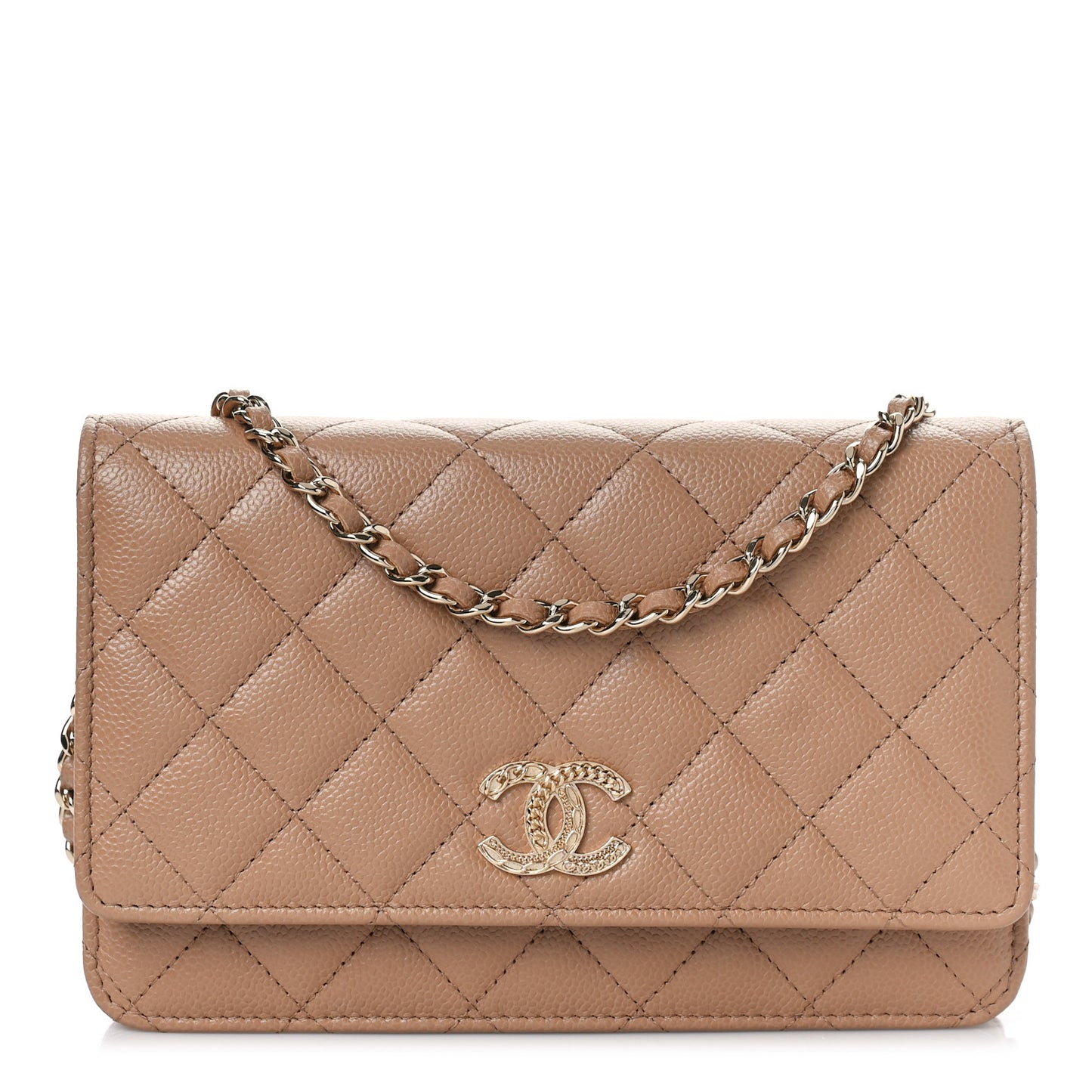 Caviar Quilted Multi Chain Wallet On Chain WOC Beige