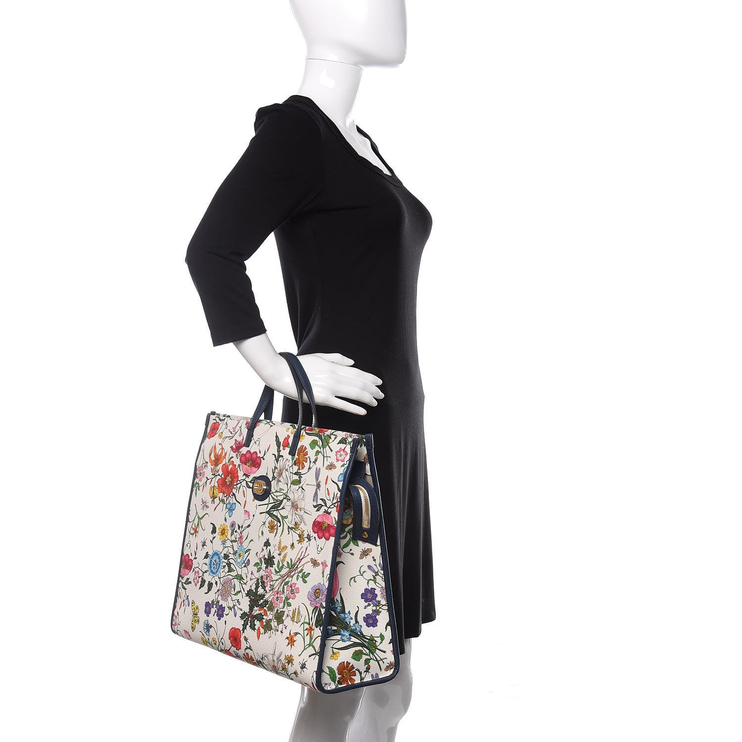 Gucci Canvas Large Flora Tote Navy Multicolor 2 of 12