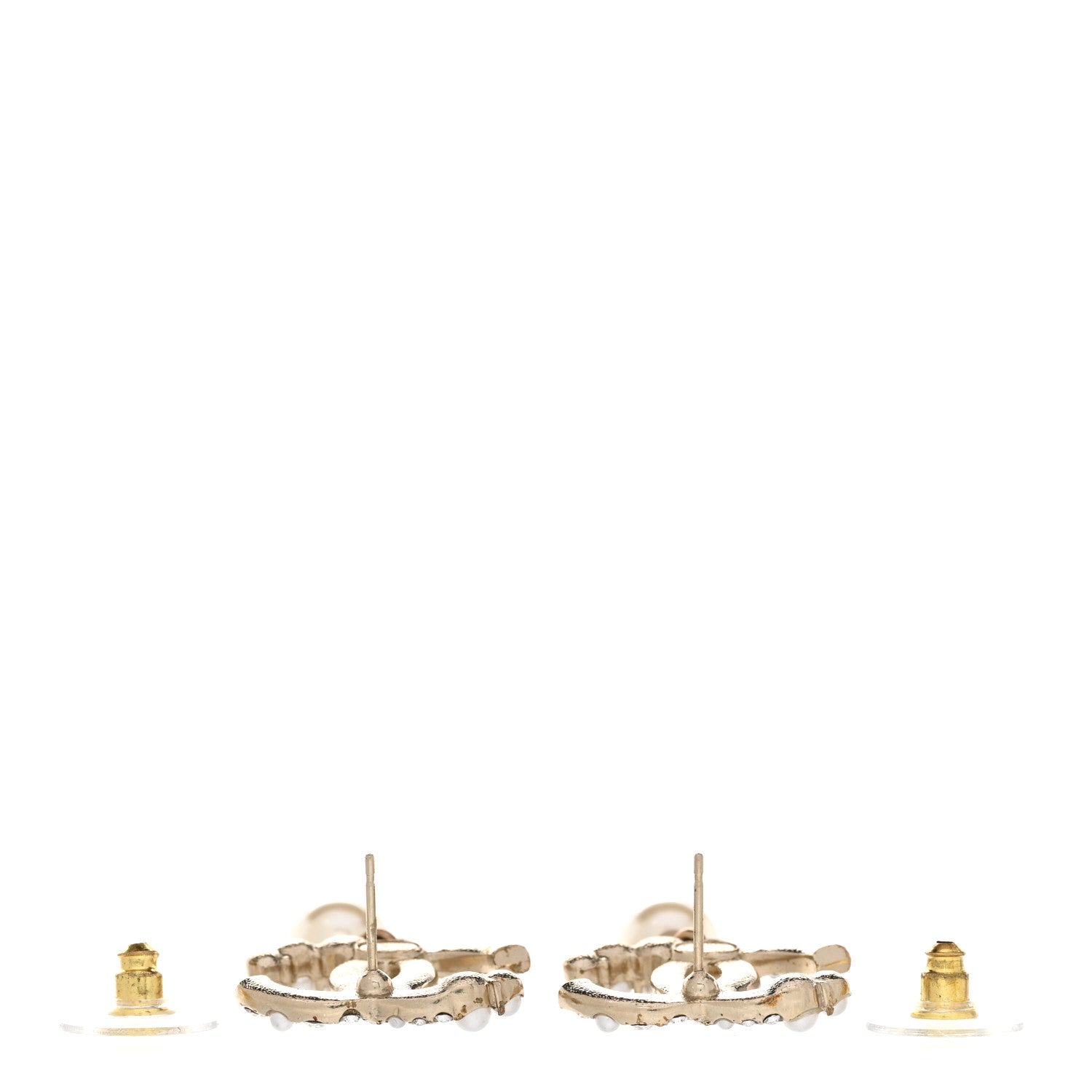 Chanel Crystal Pearl CC Drop Earrings Gold Pearly White 3 of 7