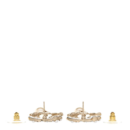 Chanel Crystal Pearl CC Drop Earrings Gold Pearly White 3 of 7