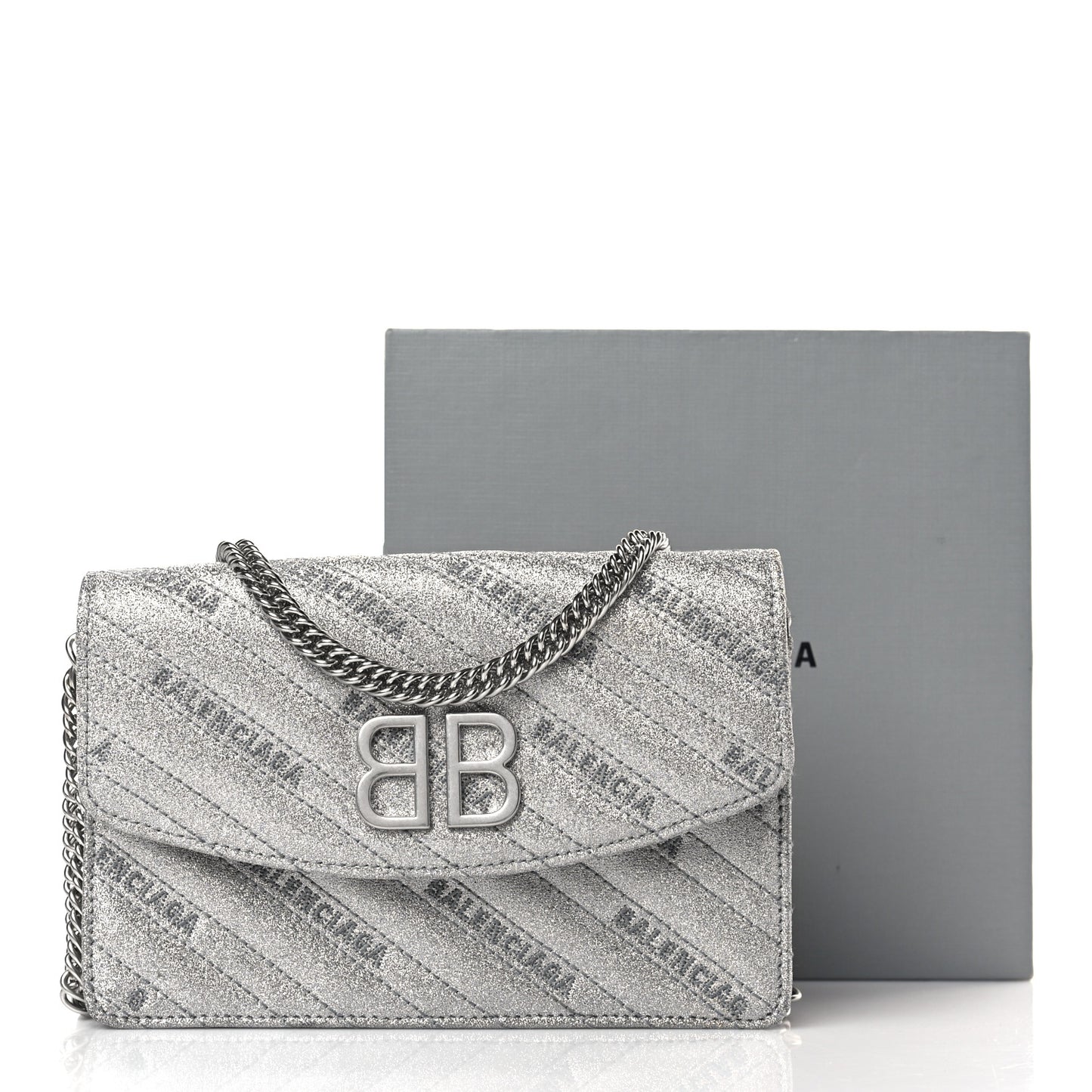 Glitter Logo Matelasse BB Wallet On Chain Silver