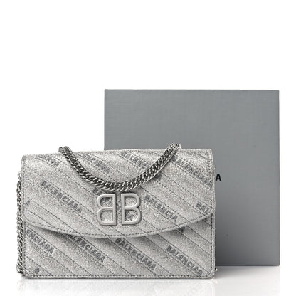 Balenciaga Glitter Logo Matelasse BB Wallet On Chain Silver 9 of 9