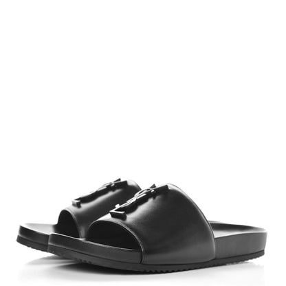 Saint Laurent Calfskin Monogram Joan Slide Sandals 35.5 Black 3 of 11