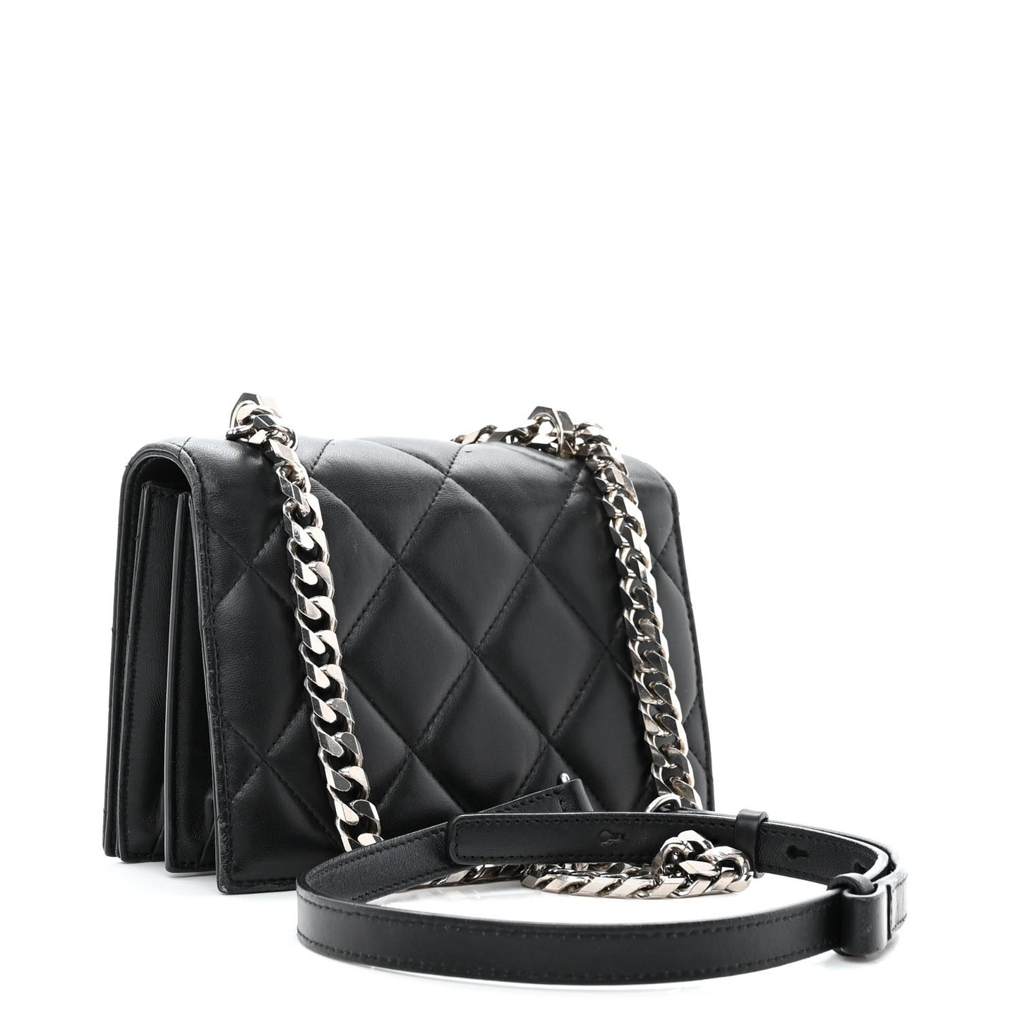 Lambskin Quilted Knuckle Shoulder Bag Black
