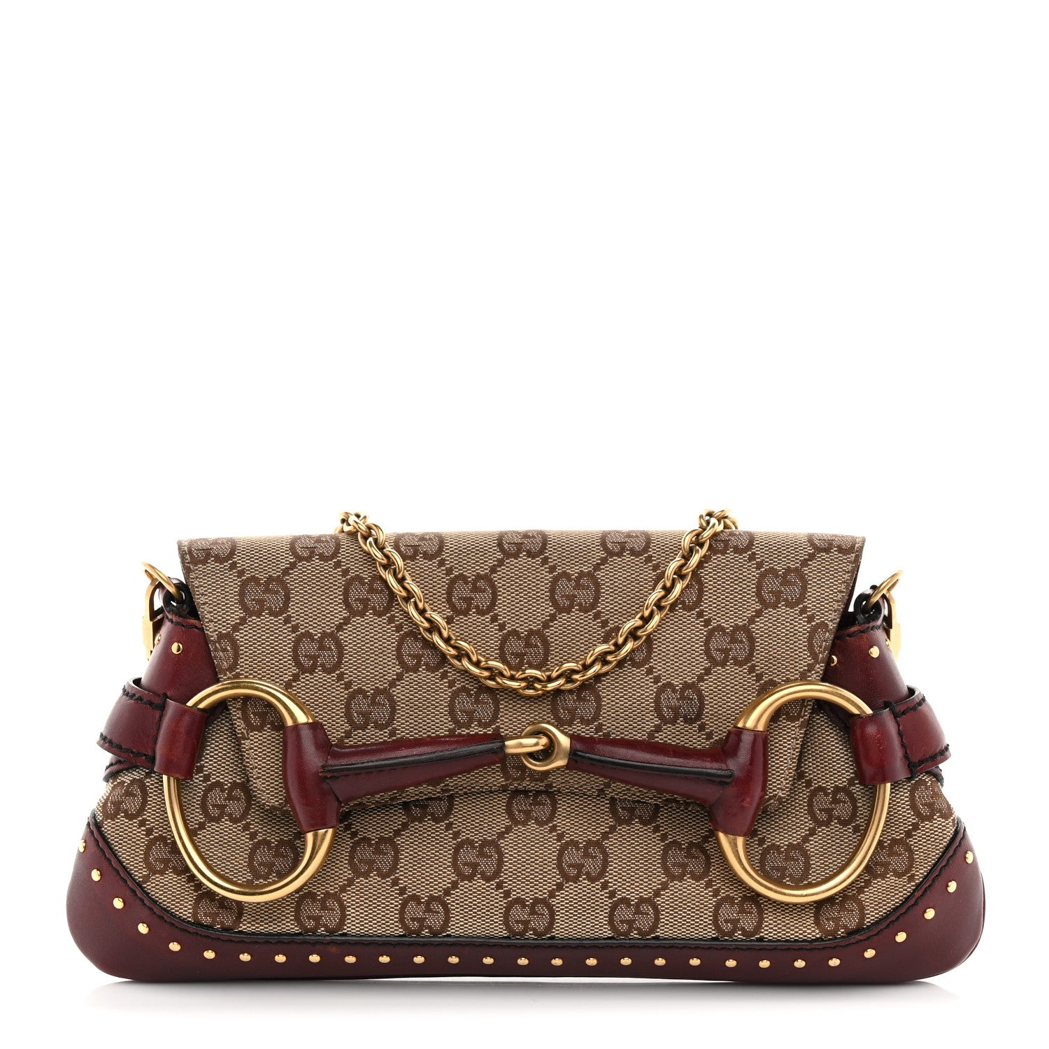 Gucci Monogram Studded Small Horsebit Clutch Bordeaux 1 of 10