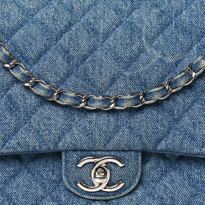 Chanel Denim Quilted CC Print Jumbo Single Flap Blue 8 of 11