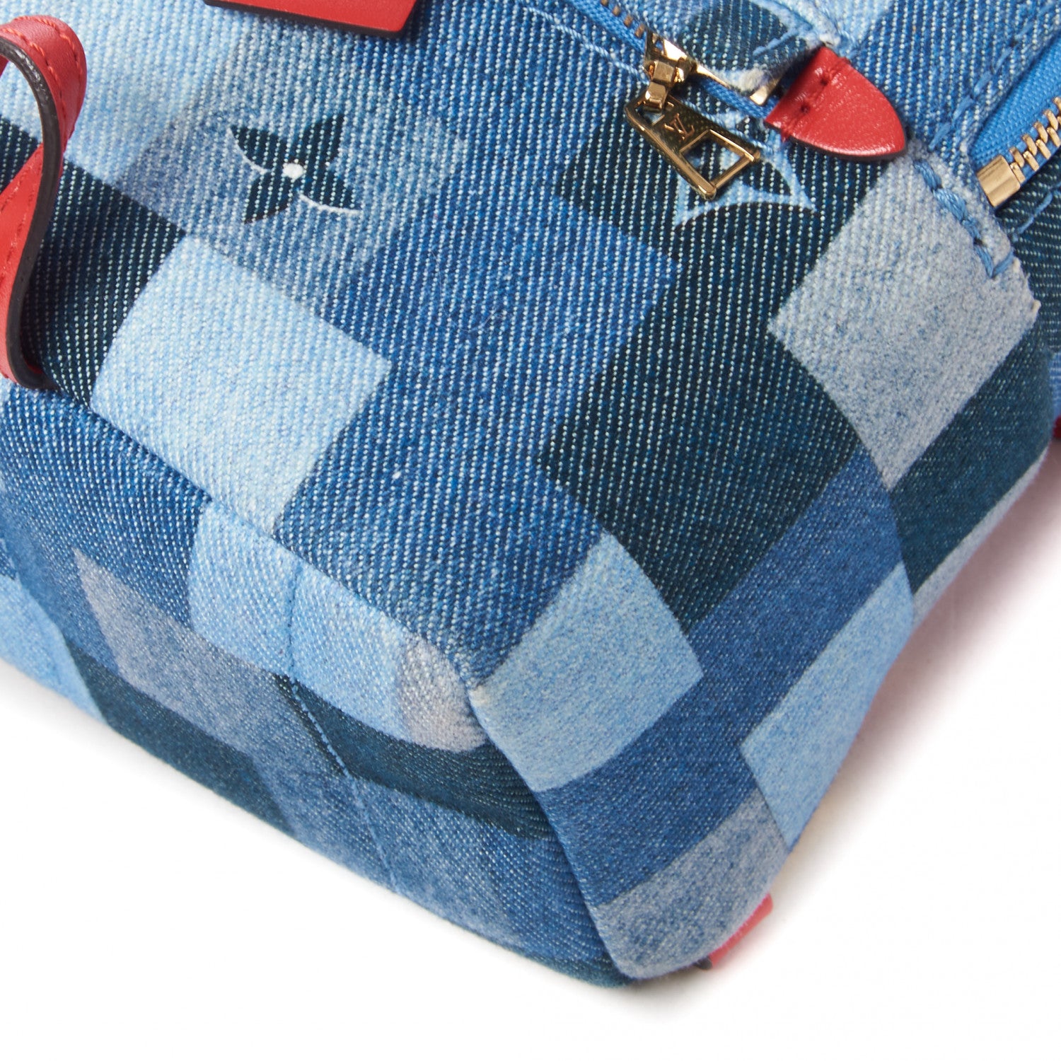 Louis Vuitton Denim Damier Monogram Patchwork Palm Springs Backpack Mini Blue Rouge 5 of 9
