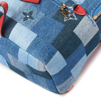 Louis Vuitton Denim Damier Monogram Patchwork Palm Springs Backpack Mini Blue Rouge 5 of 9
