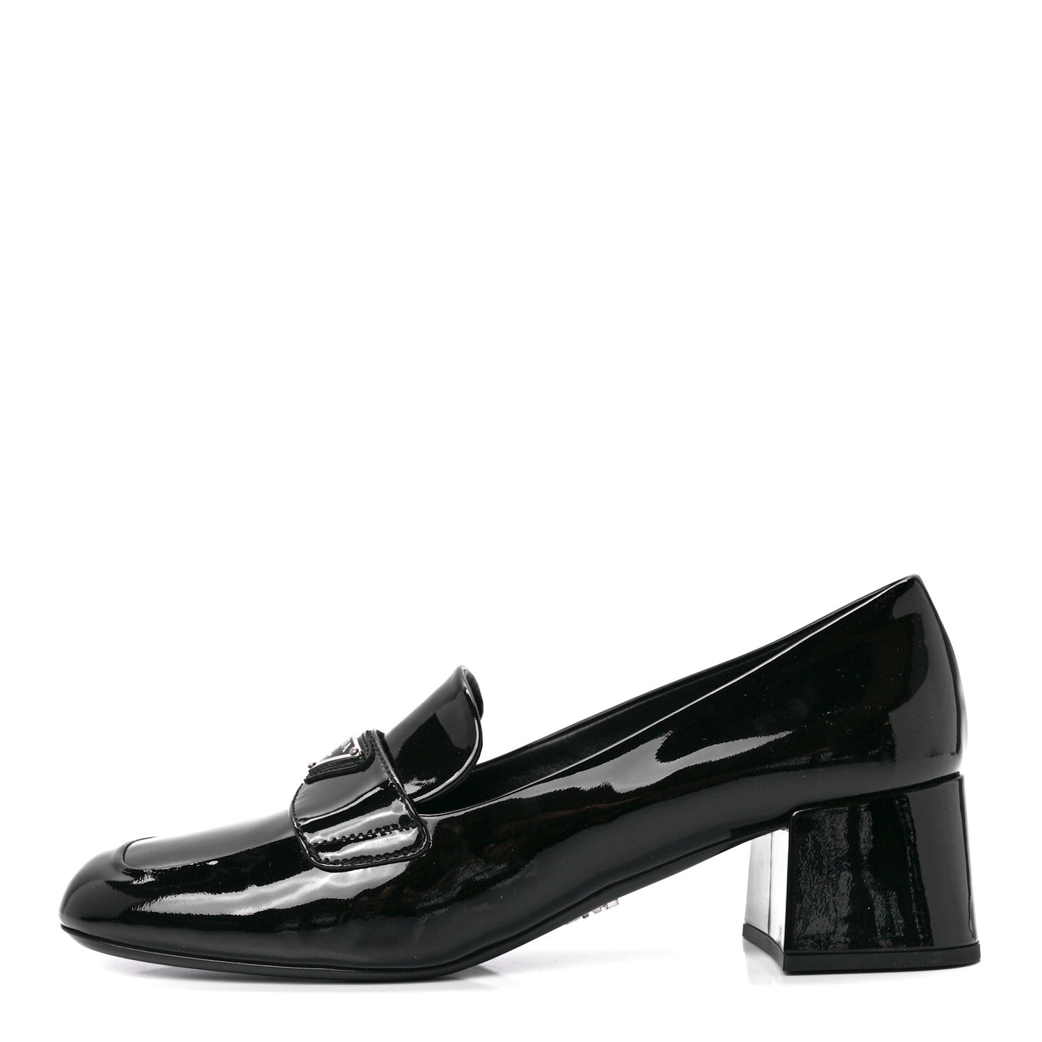 Prada Vernice Metal Triangle Logo 45mm Loafer Pumps 39.5 Black 1 of 7