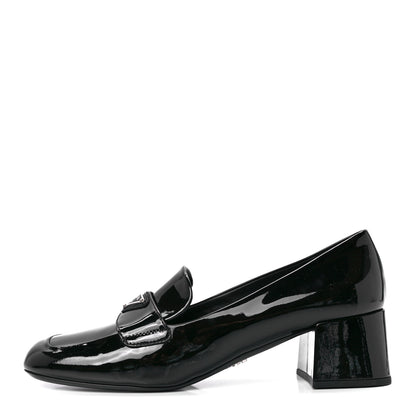 Prada Vernice Metal Triangle Logo 45mm Loafer Pumps 39.5 Black 1 of 7