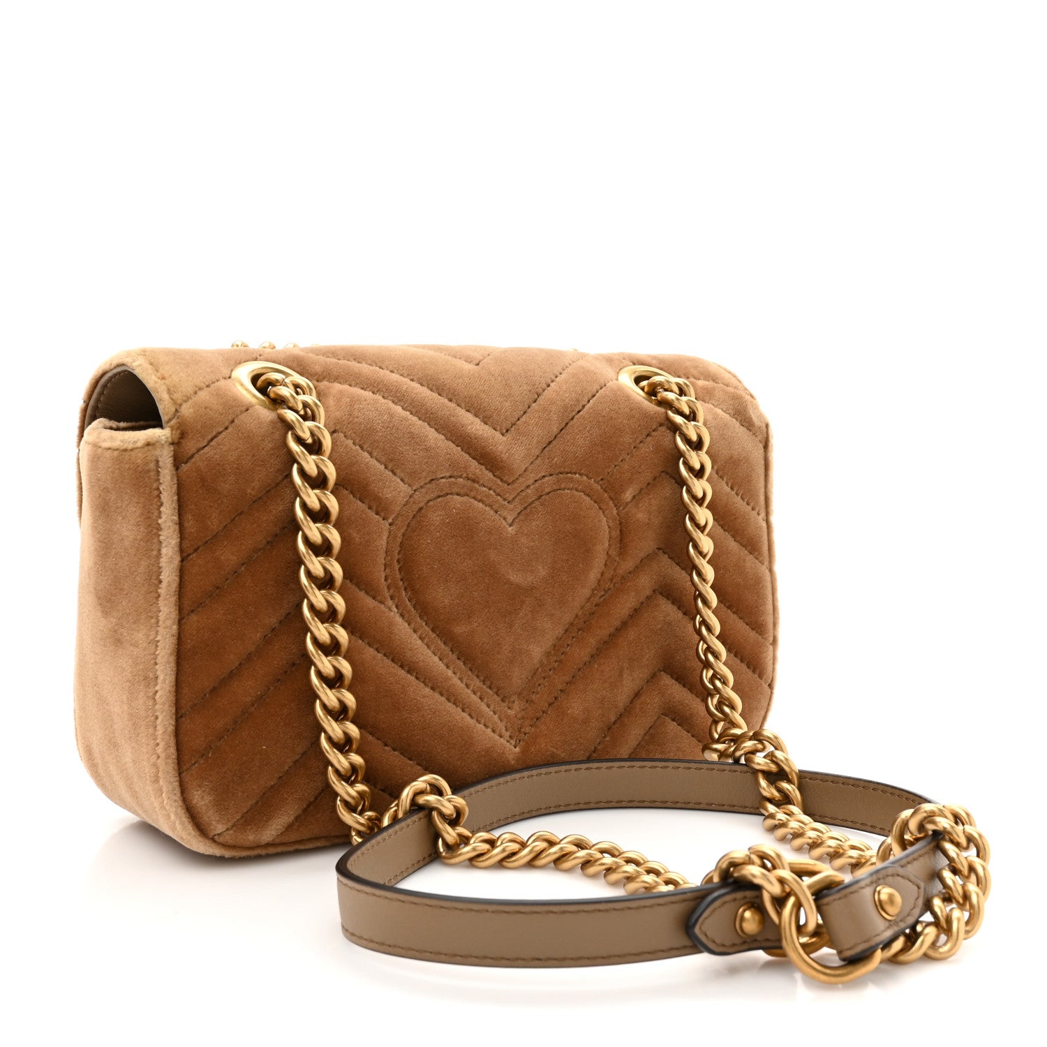 Gucci Velvet Matelasse Mini GG Marmont Shoulder Bag Taupe 2 of 10