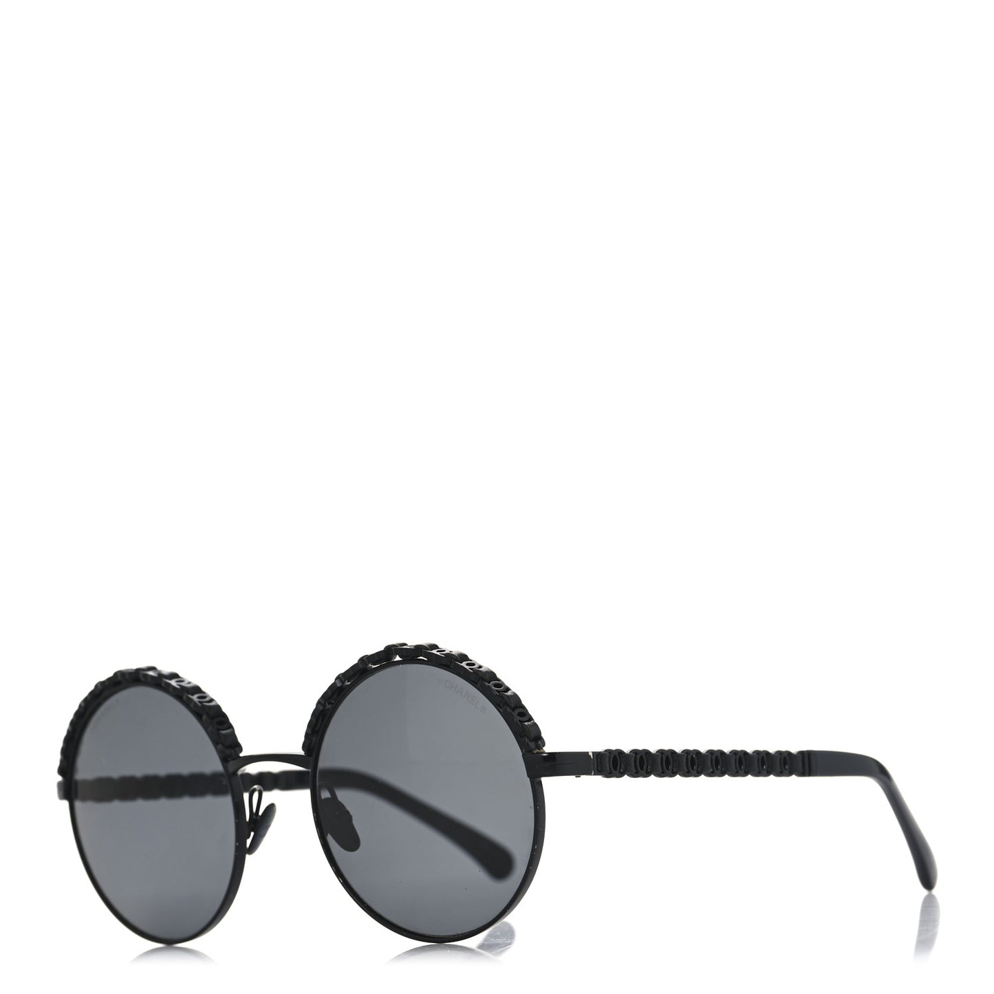 Metal Calfskin Round Chain Sunglasses 4265-Q Black