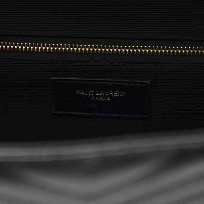 Saint Laurent Grain De Poudre Matelasse Chevron Large Monogram Satchel  Black 6 of 10